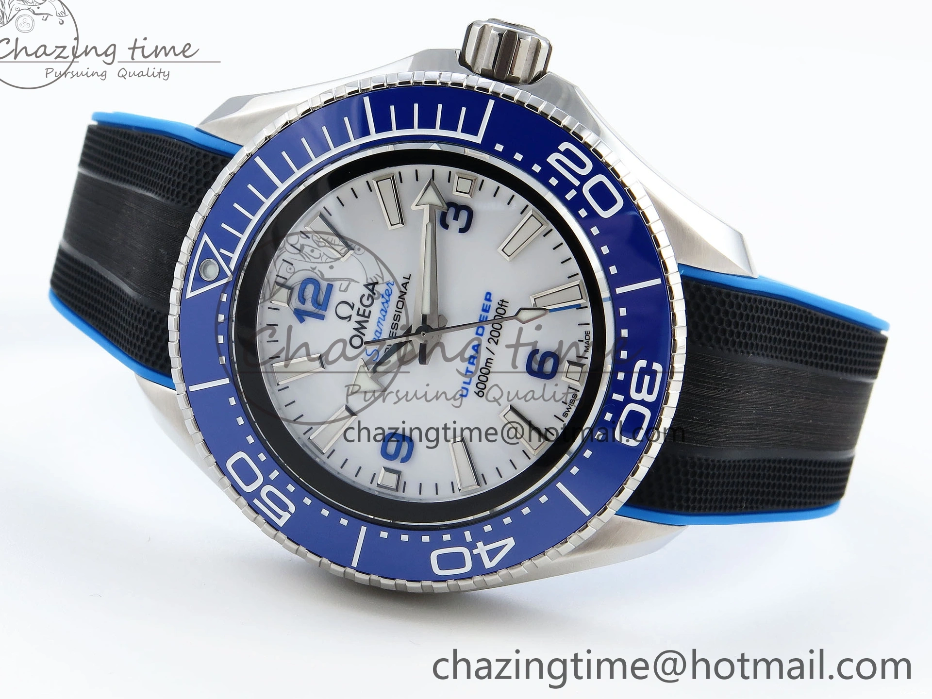 0506 SEAMASTER PLANET OCEAN 6000M ULTRA DEEP 45.5MM SS TF 1:1 BEST EDITION WHITE DIAL BLUE BEZEL ON RUBBER STRAP A SunProtective 7762